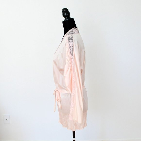 Vintage Darling Short Robe Pink Satin and Lace with Sash Belt Size Small SW10 - Picture 6 of 8